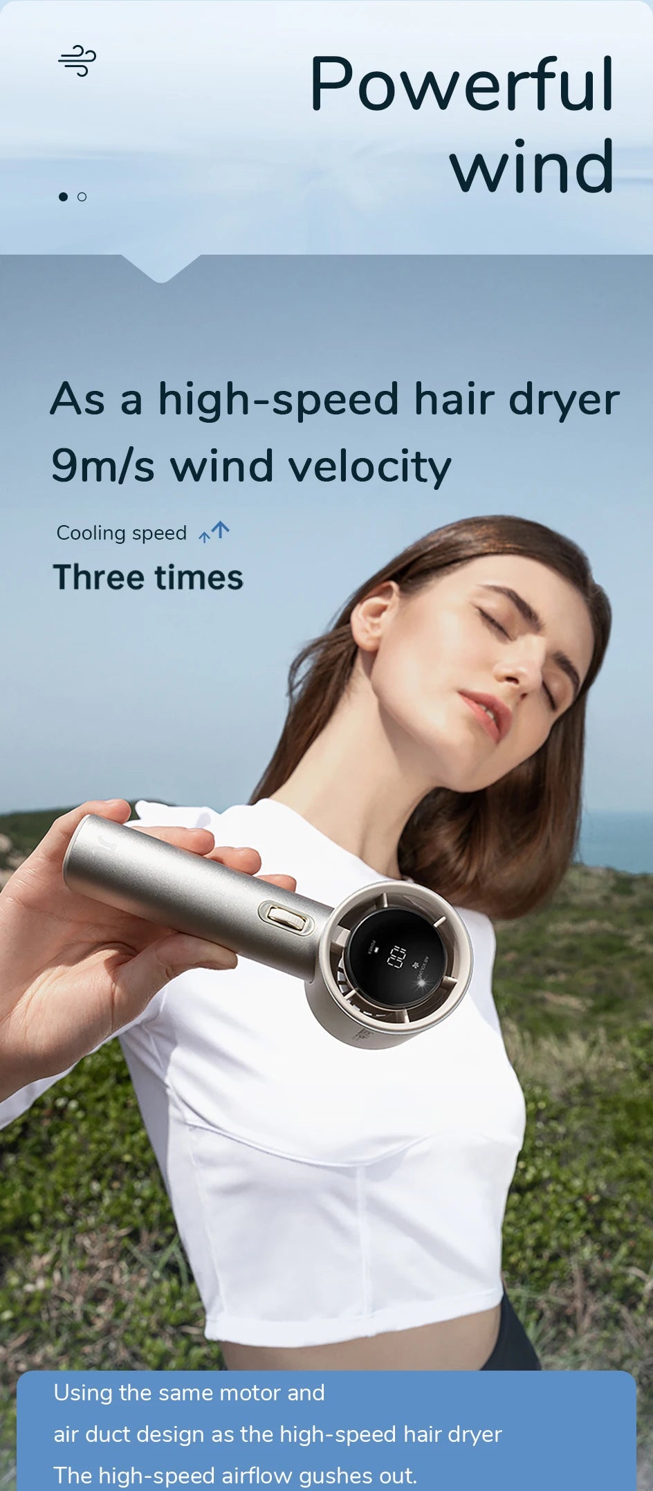 Mini Handheld Fan 100 Speeds LED Display