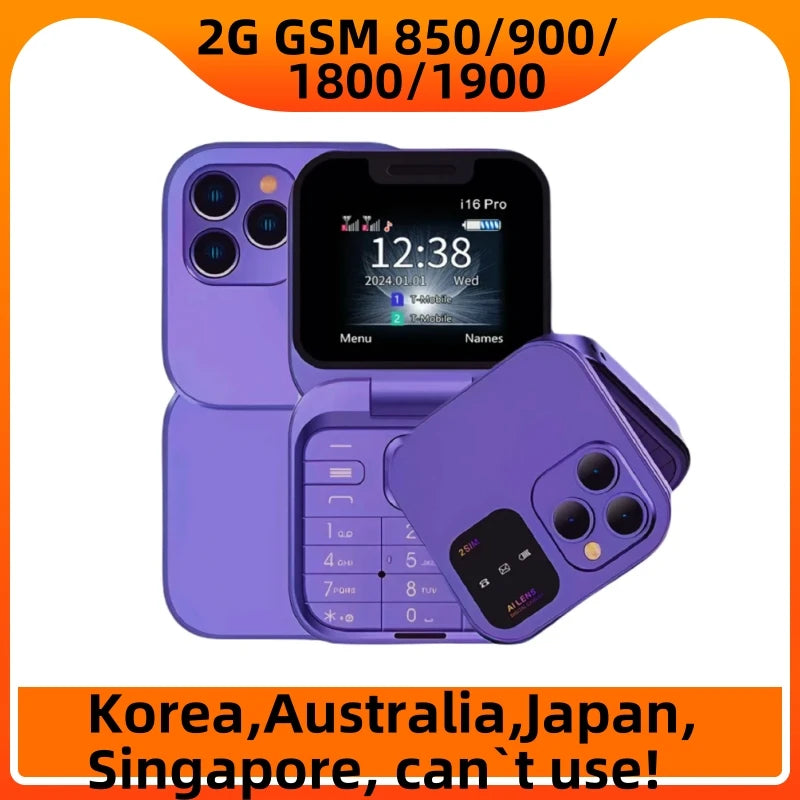 i16 Pro Flip Phone Dual SIM MP3 Flashlight