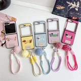 Leather Wrist Strap Phone Case Samsung Galaxy Z Flip Shockproof Protective Cover