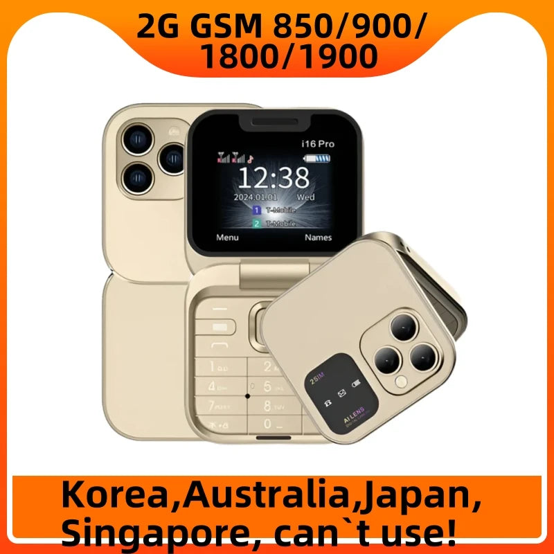 i16 Pro Flip Phone Dual SIM MP3 Flashlight