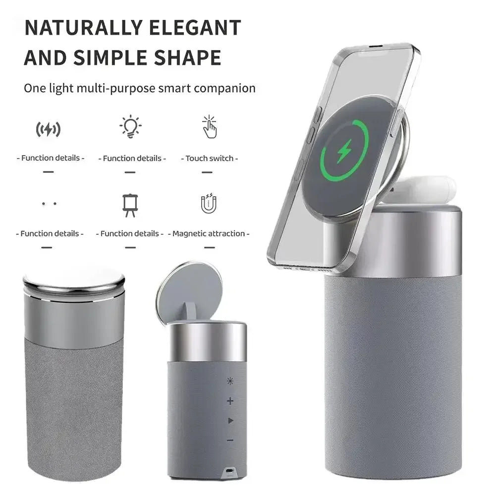 4-in-1 Qi Wireless Charging Earphone Audio Magnetic Charger Dock Mini Speaker Bluetooth