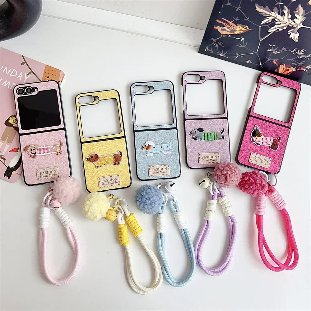 Leather Wrist Strap Phone Case Samsung Galaxy Z Flip Shockproof Protective Cover