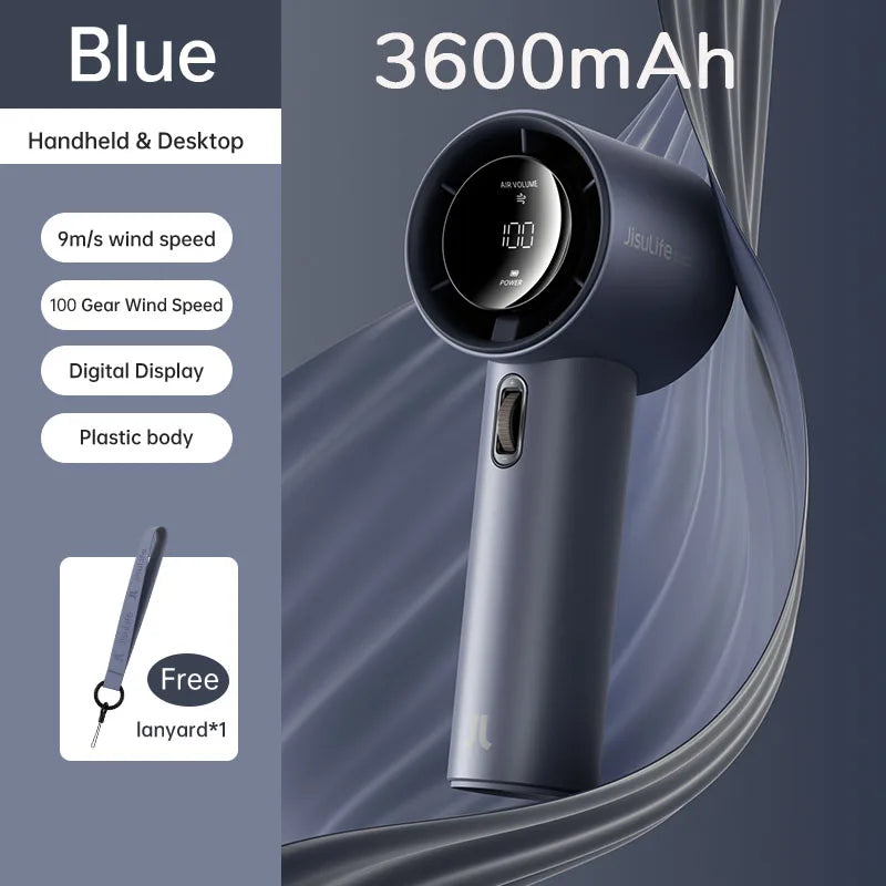 Mini Handheld Fan 100 Speeds LED Display