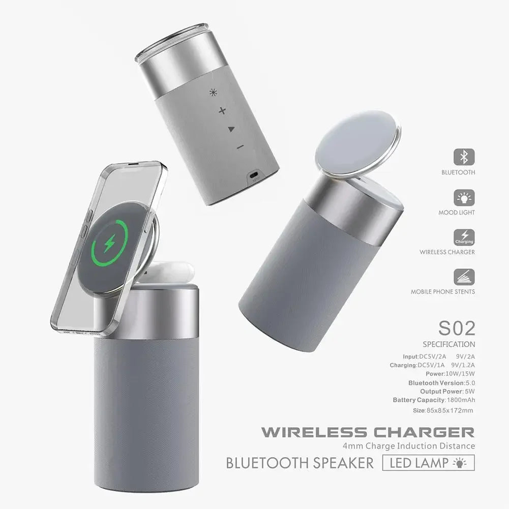 4-in-1 Qi Wireless Charging Earphone Audio Magnetic Charger Dock Mini Speaker Bluetooth