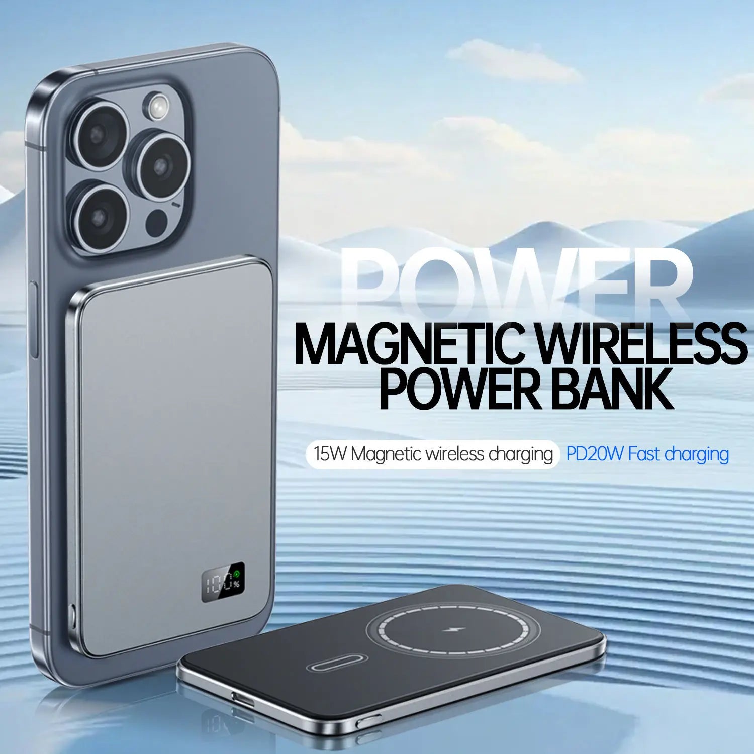 Ultra Thin MagSafe Power Bank LED Display
