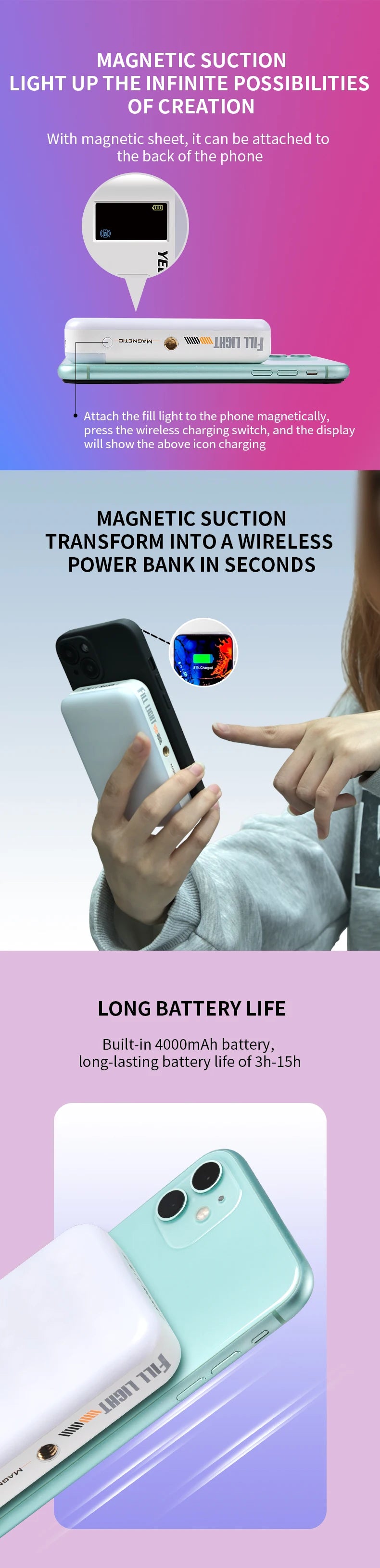 Magnetic RGB Fill Light Wireless Charging