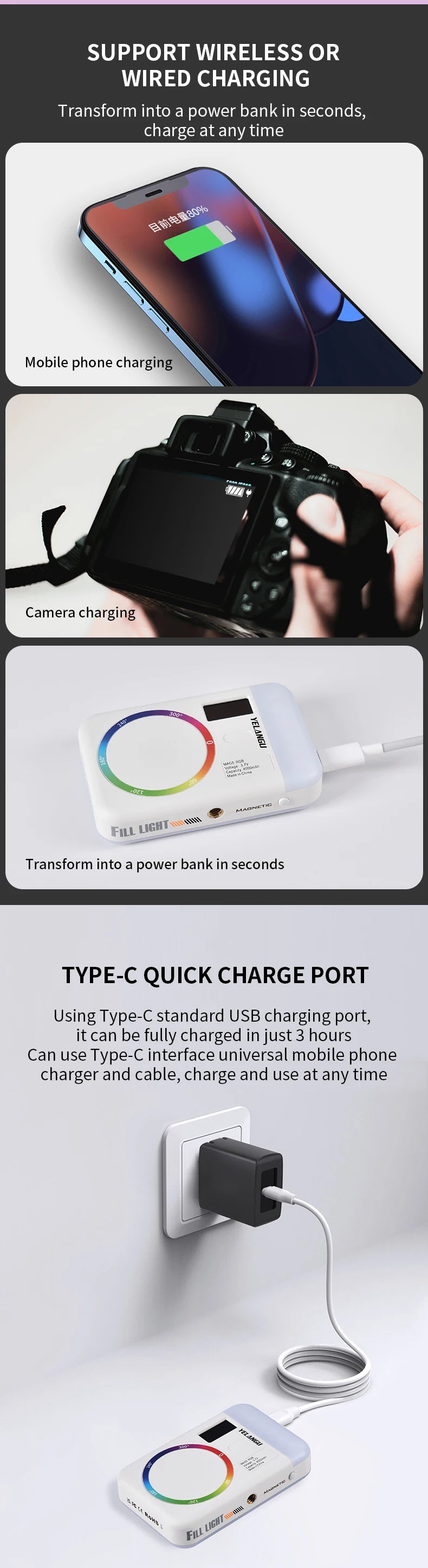 Magnetic RGB Fill Light Wireless Charging