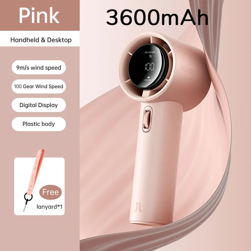 Mini Handheld Fan 100 Speeds LED Display