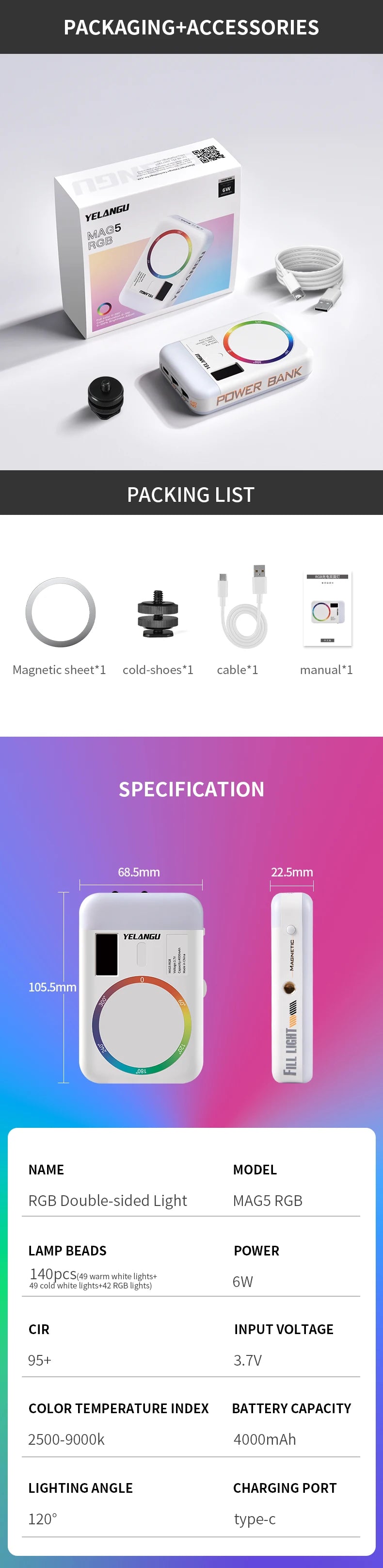 Magnetic RGB Fill Light Wireless Charging