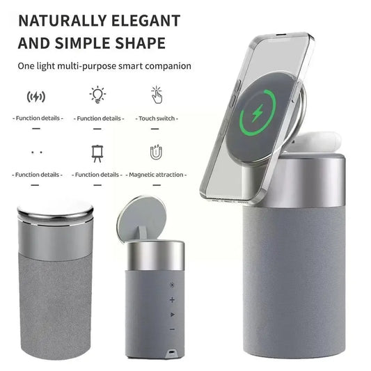 4-in-1 Qi Wireless Charging Earphone Audio Magnetic Charger Dock Mini Speaker Bluetooth