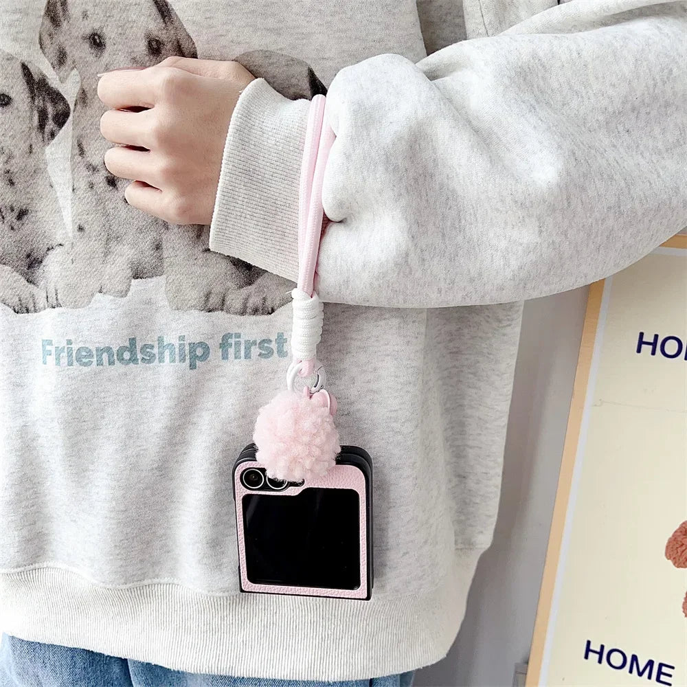 Leather Wrist Strap Phone Case Samsung Galaxy Z Flip Shockproof Protective Cover